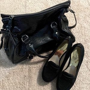 Michael Kors Woman's Rory Loafer Wedge Pumps Black and Nine West Handbag bundle